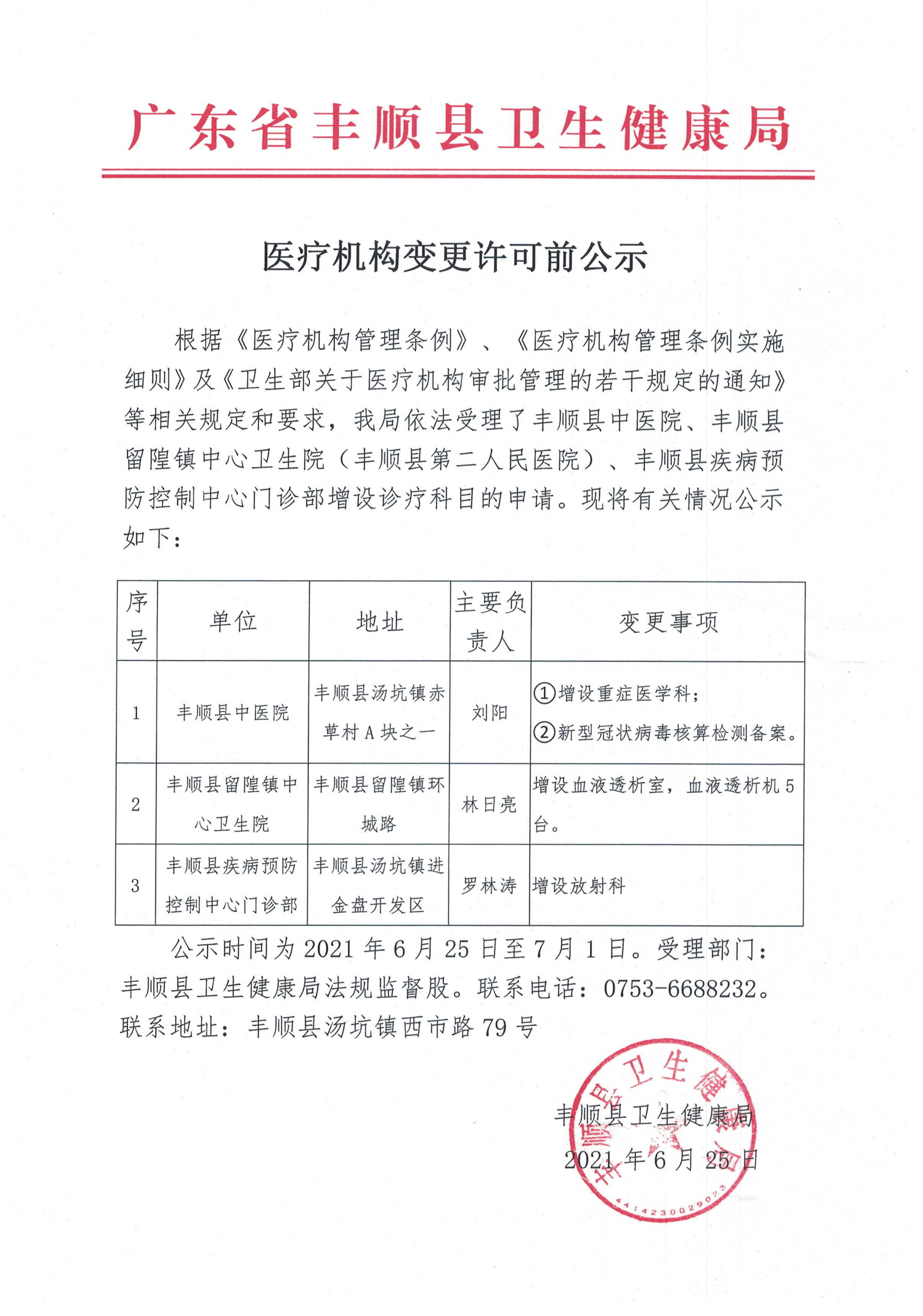 关于中医院、留隍镇中心卫生院、疾病预防控制中心门诊部变更诊疗科目的公示.jpg